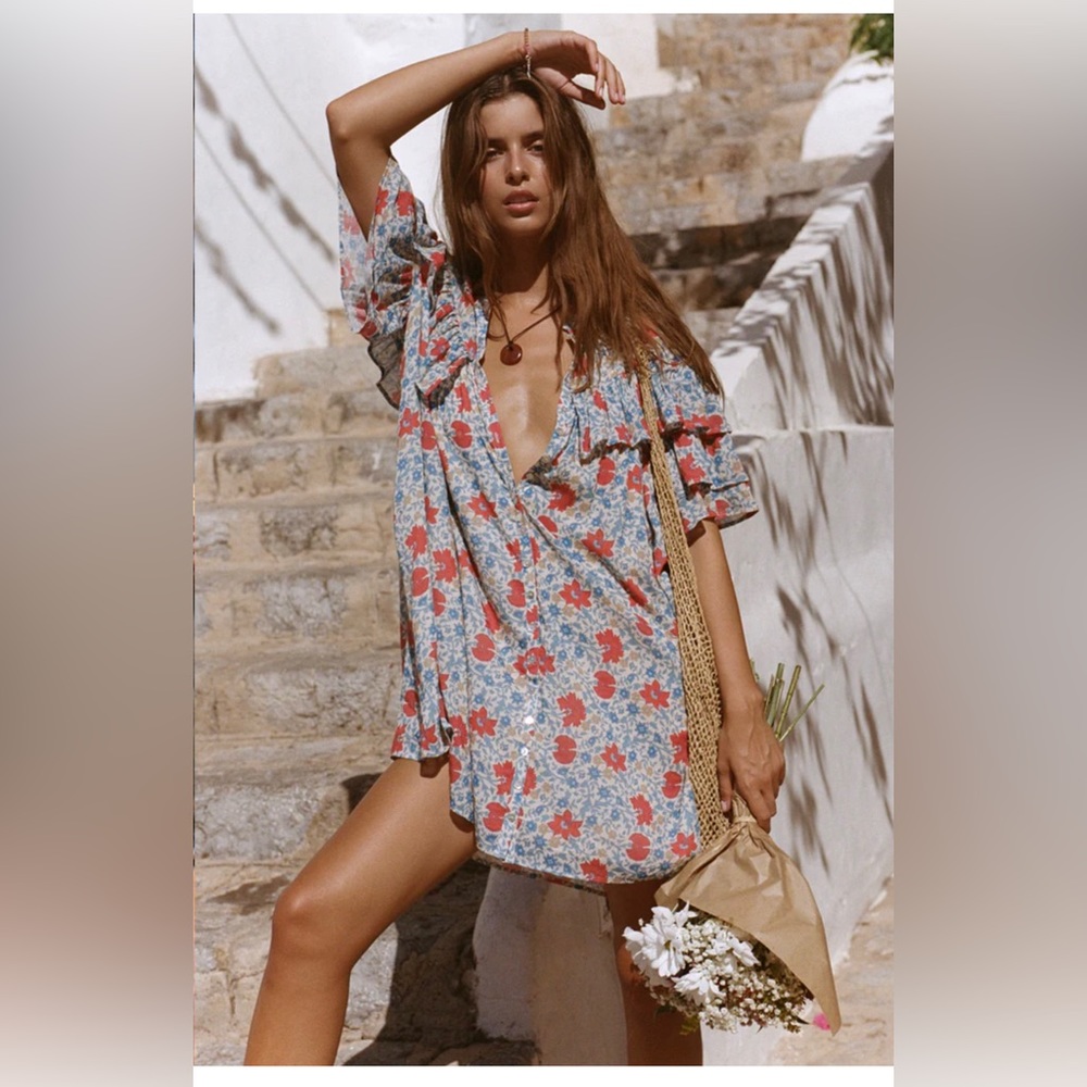 Village ruffle mini dress in sky